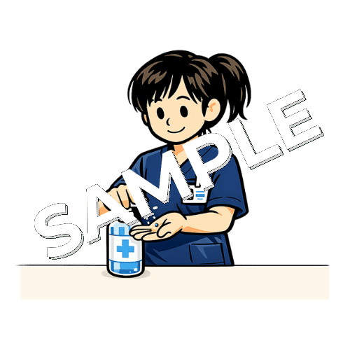 手指消毒をする女性理学療法士のイラスト