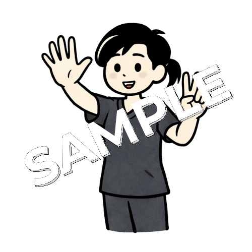 7の指のポーズをする女性鍼灸師のイラスト