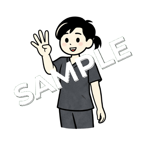 4の指のポーズをする女性鍼灸師のイラスト