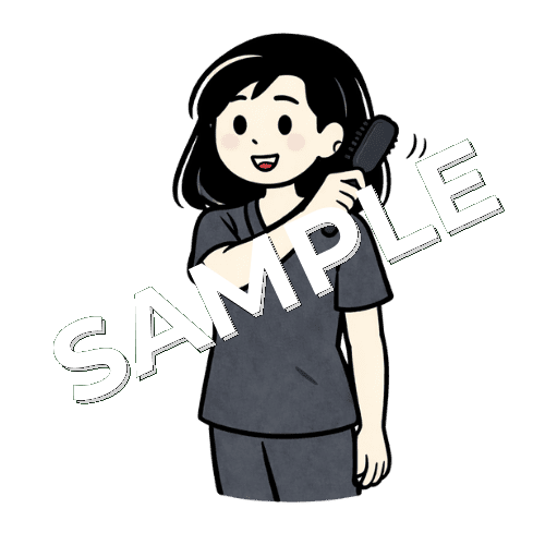 髪をくしでとかす女性鍼灸師のイラスト