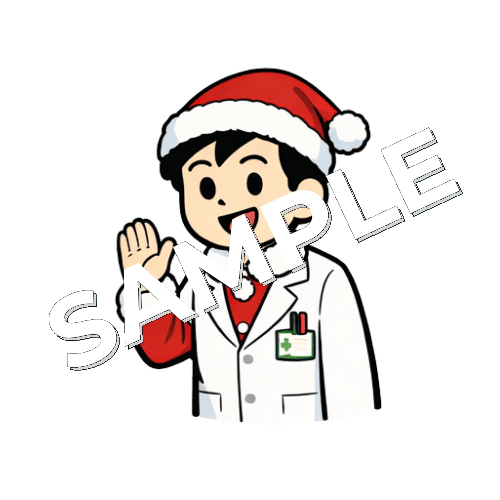 サンタクロースの格好をする男性薬剤師のイラスト