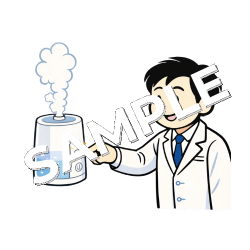 加湿器のスイッチを押す男性薬剤師のイラスト