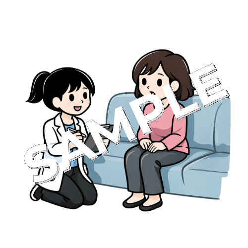 待合室で女性患者に問診する女性薬剤師のイラスト