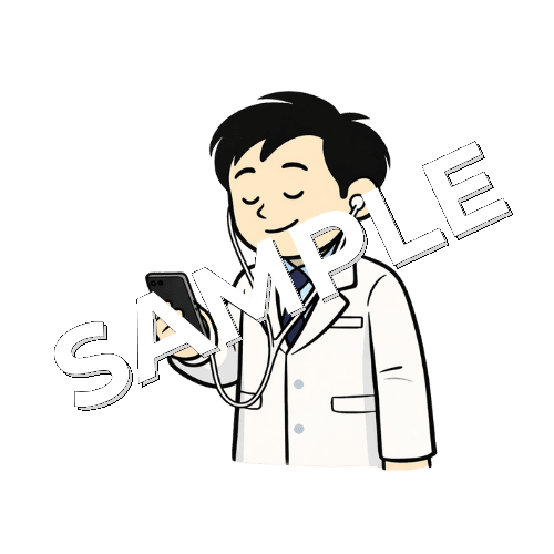 有線のイヤホンで音楽を聴く男性薬剤師のイラスト