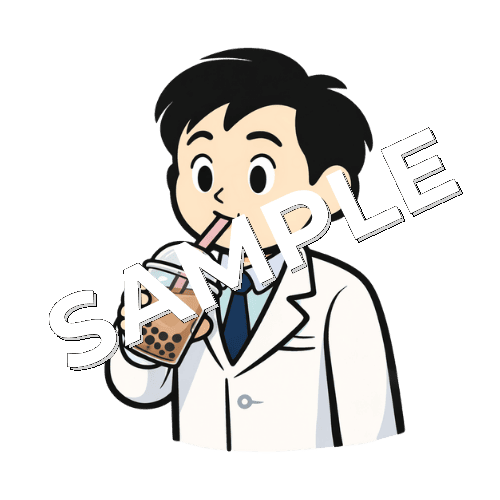 タピオカを飲む男性薬剤師のイラスト