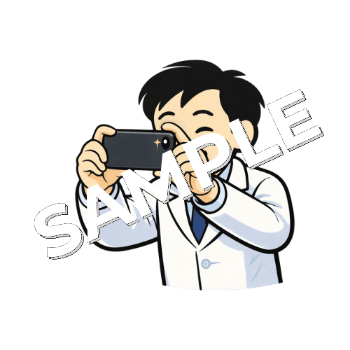 スマートフォンで写真を撮る男性薬剤師のイラスト