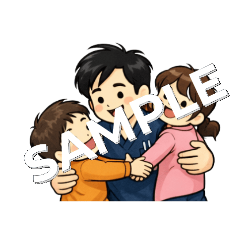 子どもと戯れる男性鍼灸師のイラスト