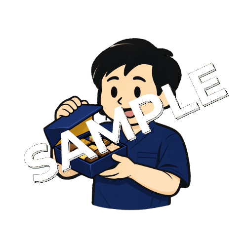 頂き物のお菓子を開ける男性鍼灸師のイラスト