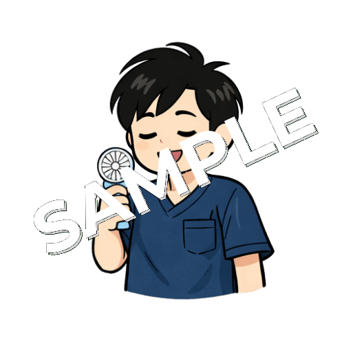 ハンディファンで涼む男性鍼灸師のイラスト