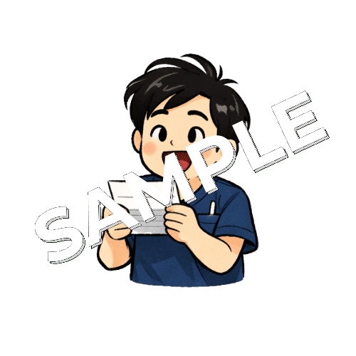 給料明細を見て喜ぶ男性鍼灸師のイラスト