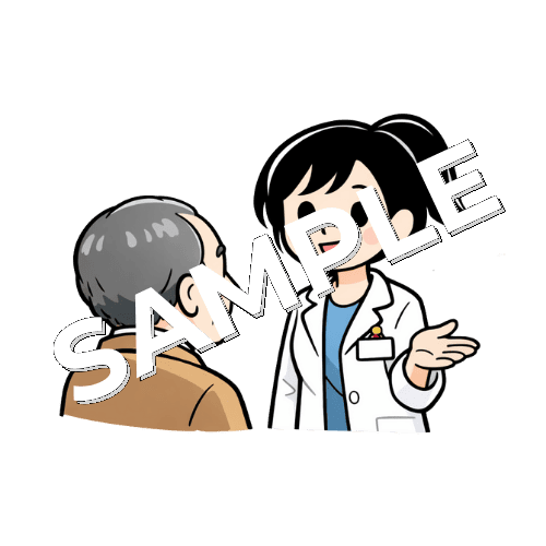 患者に話しかけられる女性薬剤師のイラスト