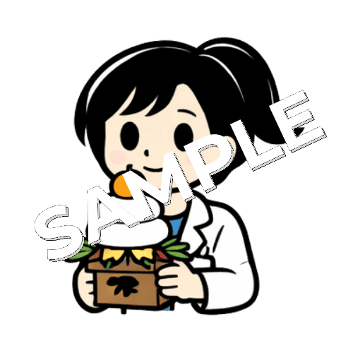鏡餅を持つ女性薬剤師のイラスト