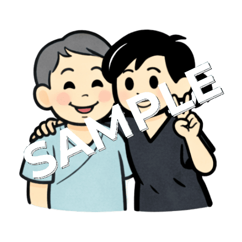 患者と写真を撮る女性鍼灸師のイラスト