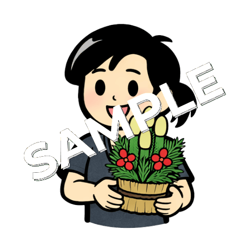 門松を持つ女性鍼灸師のイラスト