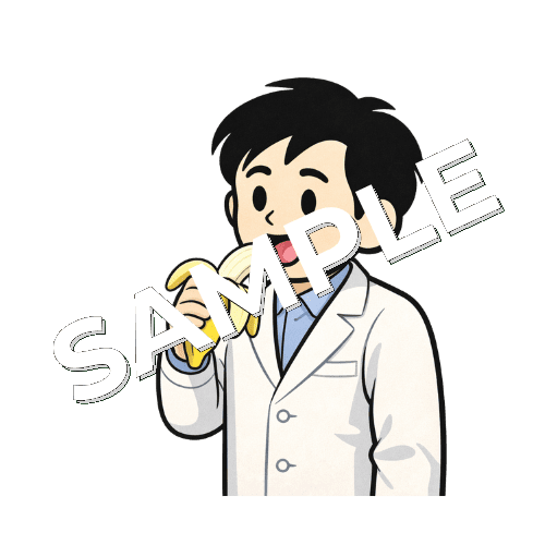 バナナを食べる男性薬剤師のイラスト