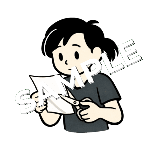 はさみで紙を切る女性鍼灸師のイラスト