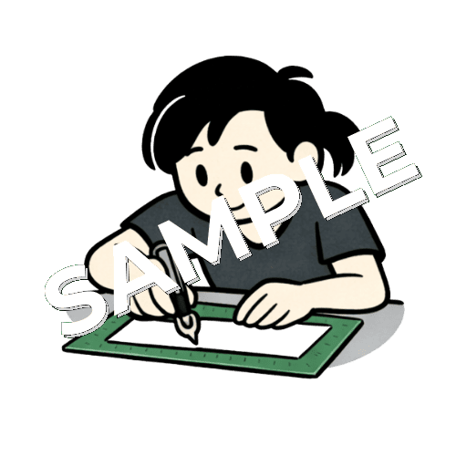 カッターで紙を切る女性鍼灸師のイラスト