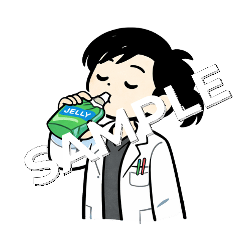 ゼリーを飲む女性薬剤師のイラスト