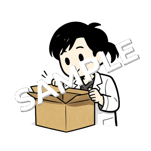 段ボールを開ける女性薬剤師のイラスト