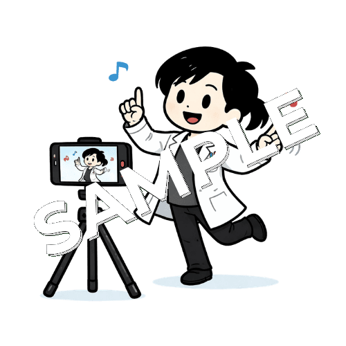 スマホでダンス動画を取る女性薬剤師のイラスト