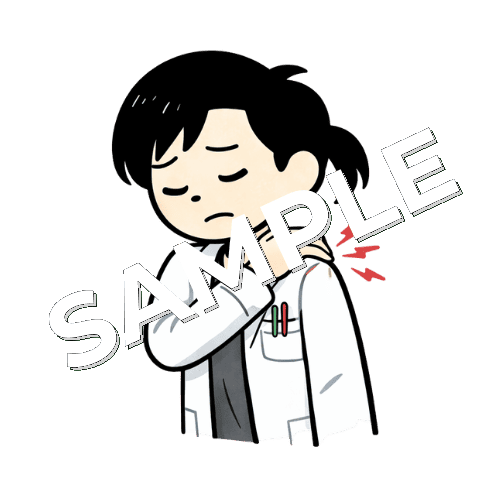 肩をさする女性薬剤師のイラスト