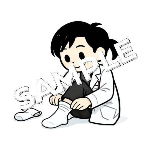 靴下をはく女性薬剤師のイラスト