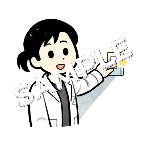 壁のスイッチを押す女性薬剤師のイラスト