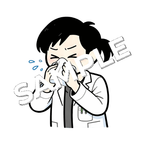 鼻をかむ女性薬剤師のイラスト