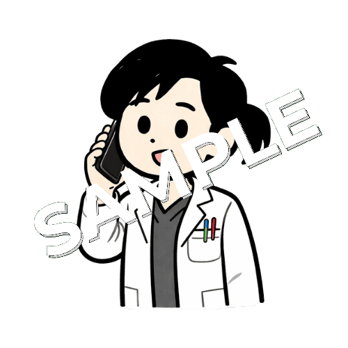 スマホで通話する女性薬剤師のイラスト