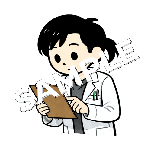 カルテを確認する女性薬剤師のイラスト