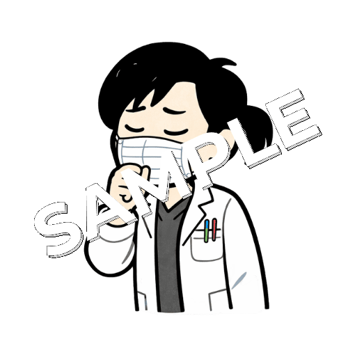マスクをして咳をする女性薬剤師のイラスト