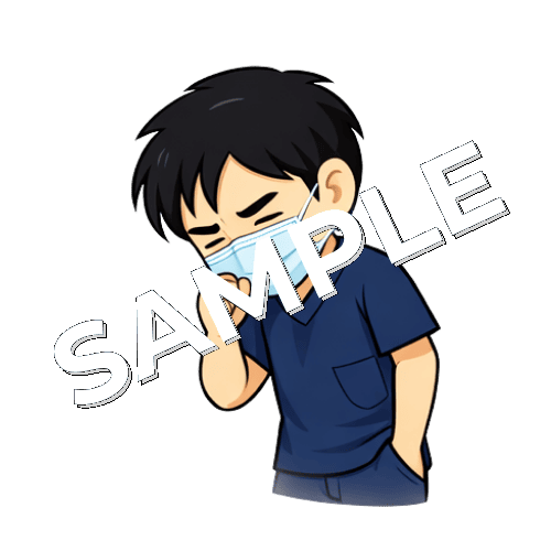 マスクをして咳をする男性鍼灸師のイラスト