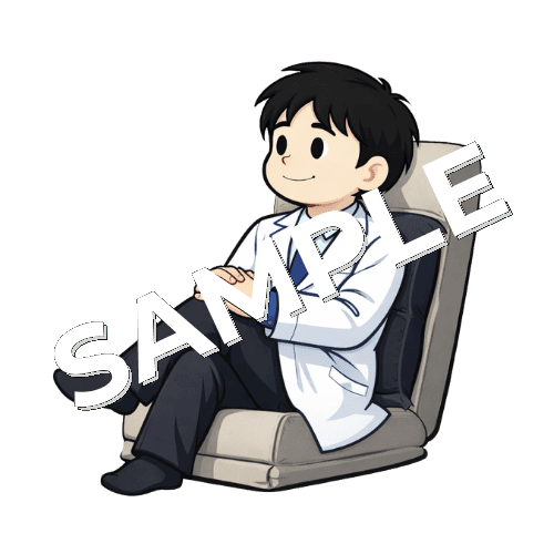 座椅子に座る男性薬剤師のイラスト