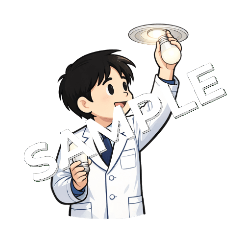 LEDライトの付け替えをする男性薬剤師のイラスト