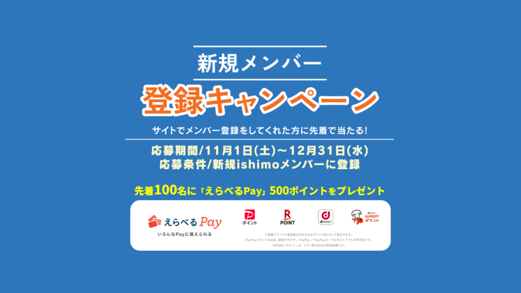 《先着100名にえらべるPay500ポイント》新規メンバー登録キャンペーン！【12/31まで】