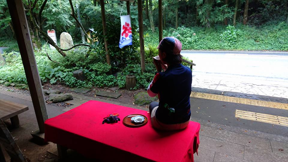 入口には緋毛氈(ひもうせん)の腰かけが。時代劇みたい。