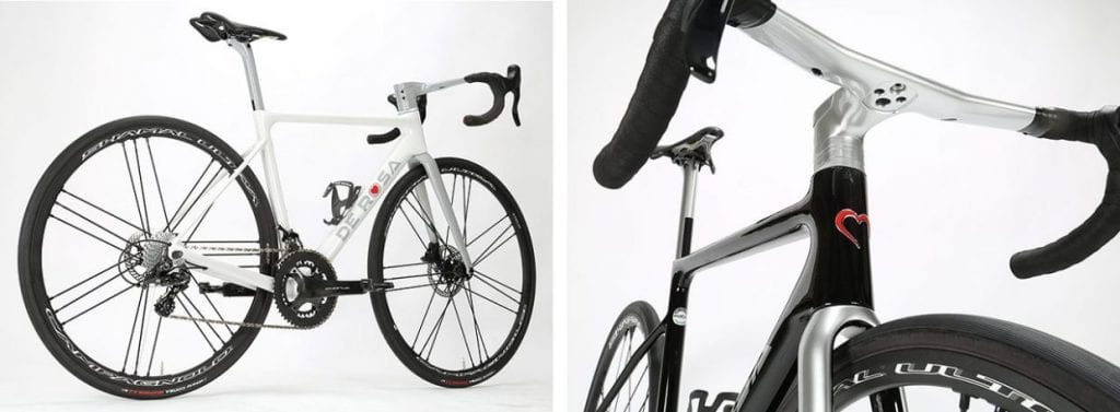 ケーブル内蔵、ステム一体型のハンドル。もはや軽量モデルであっても、エアロテイスト必須というのが現代のロードバイク。初代コンセプトはそのままに、デローザのデザインで、これからの時代を走る。