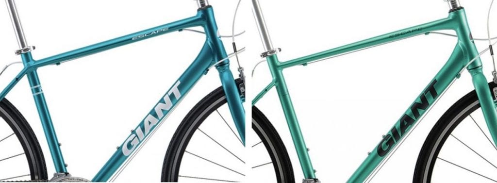 (左)2019年モデル、(右)2020年モデル。シートステーはトップチューブ接合位置より下オフセットになり、剛性アップ。