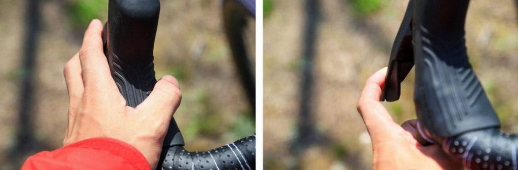 指のひっかかりがよく、手がすっぽ抜けるのを防ぐ。ブレーキは、より小さな力で確実な制動力が働く。