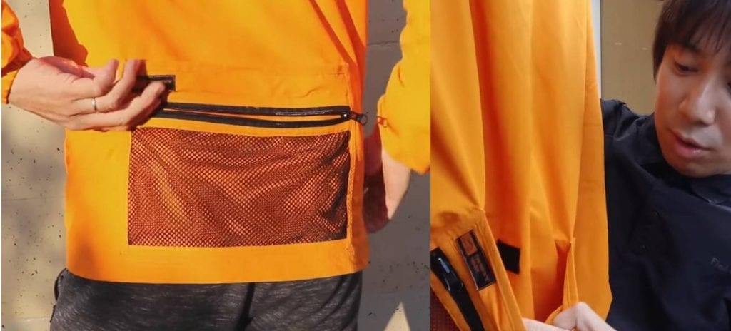 サコッシュポケットは前面にファスナー、奥にマジックテープつき。