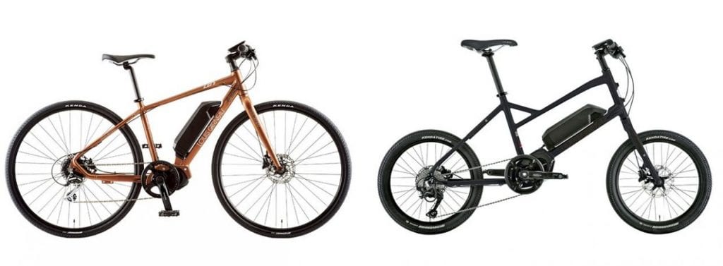 クロスバイクタイプの「AVIATOR-E」と、ミニベロタイプの「LGS ASCENT e-sports」