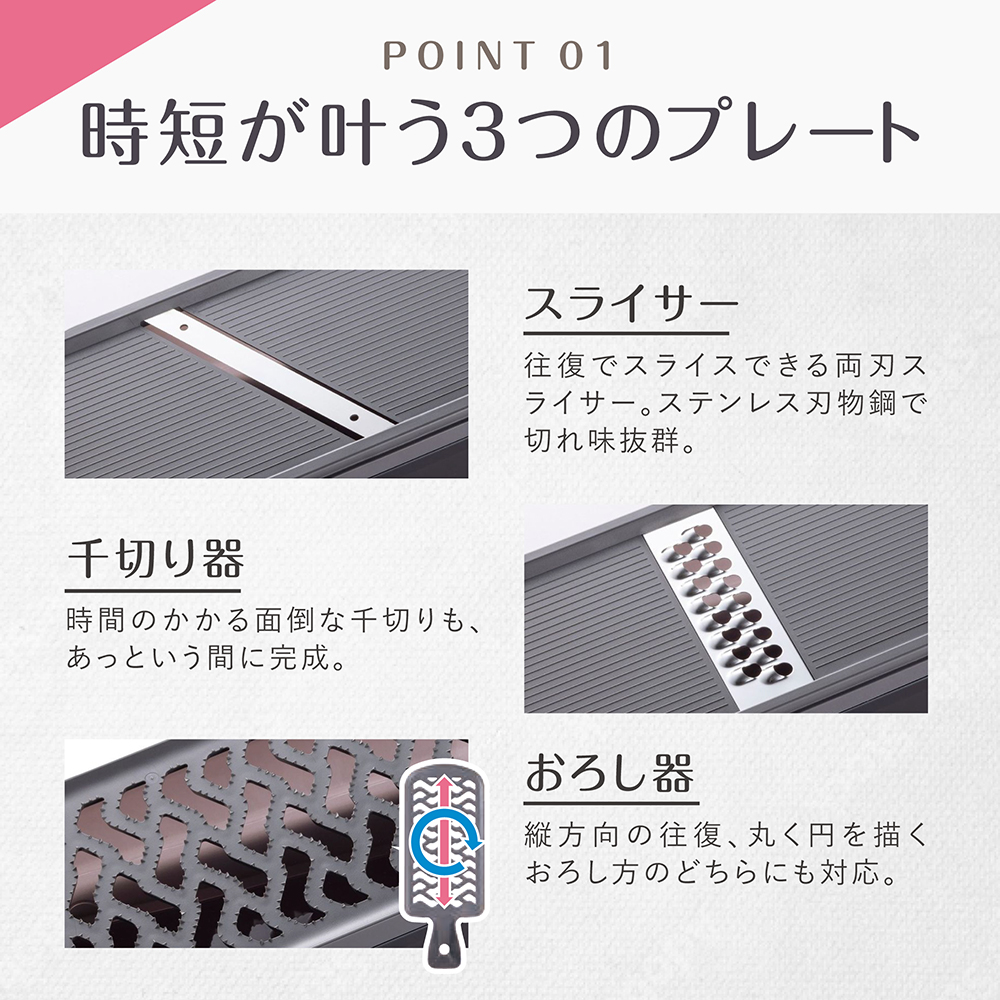 コンパクト調理器セット (両刃スライサー、千切、おろし、指