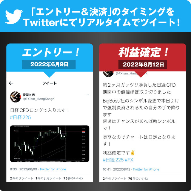 「エントリー＆決済」のタイミングをtwitterにてリアルタイムでツイート！