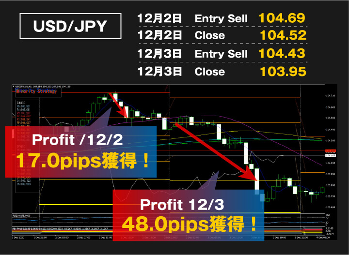 Profit 17.0pips獲得！48.0pips獲得！
