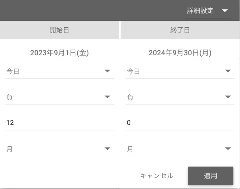 過去12ヶ月間の設定