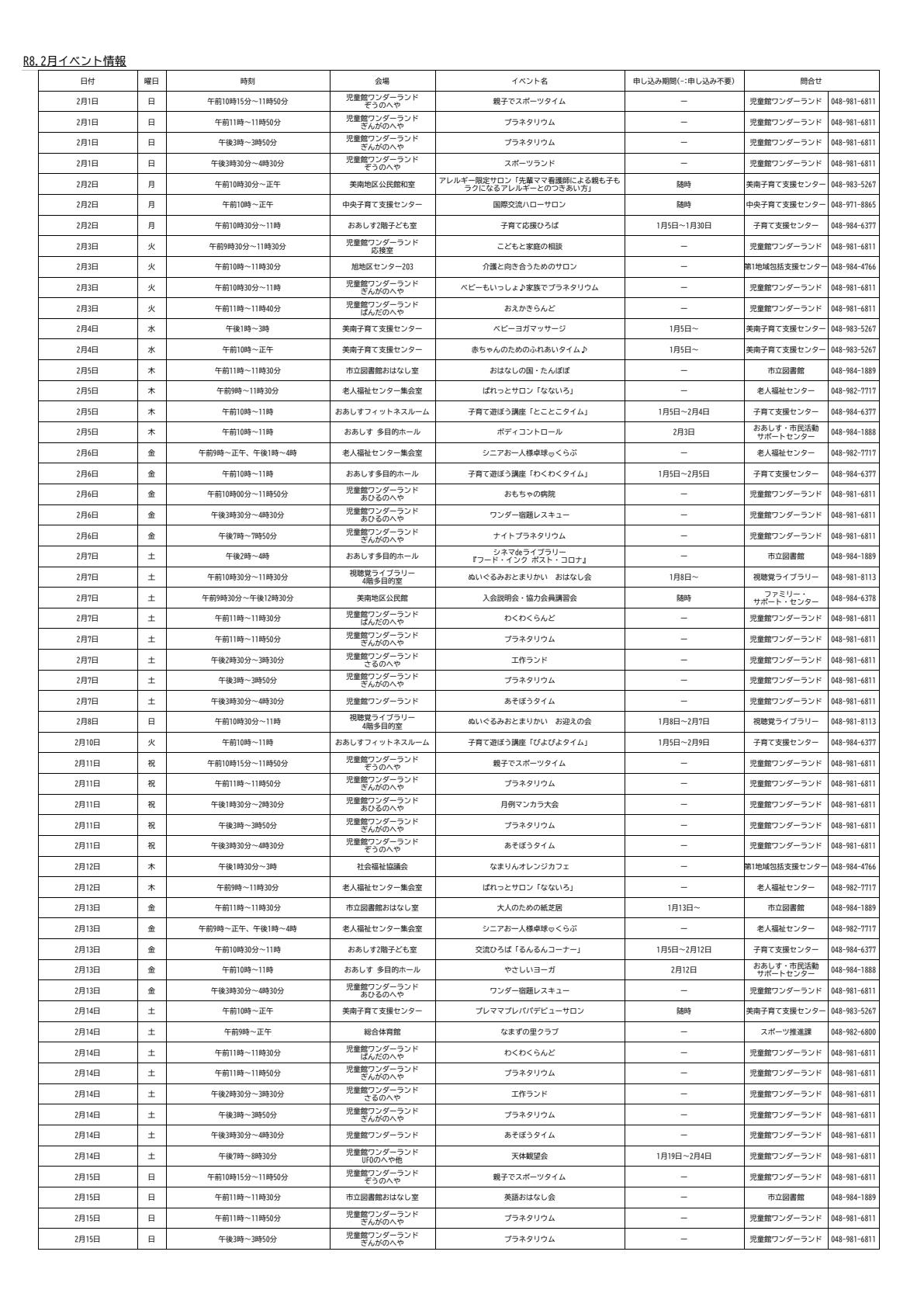 2026年2月イベントカレンダー
