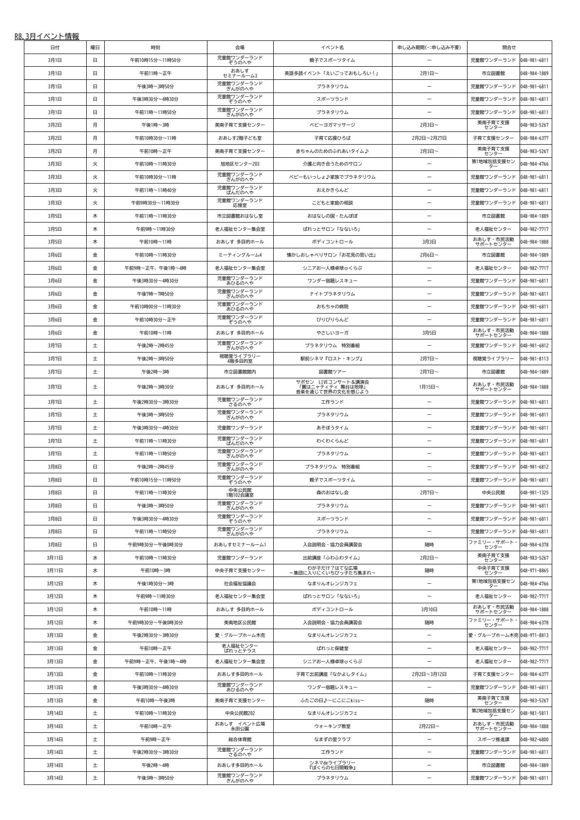 2026年3月イベントカレンダー
