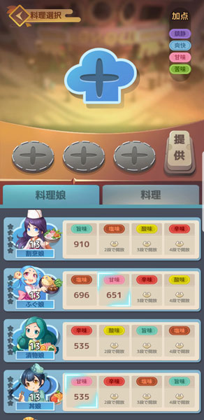 「幻想レストラン」料理娘選択画面