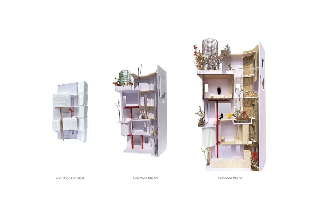 Concept drawing showing the house structure and stacked spaces