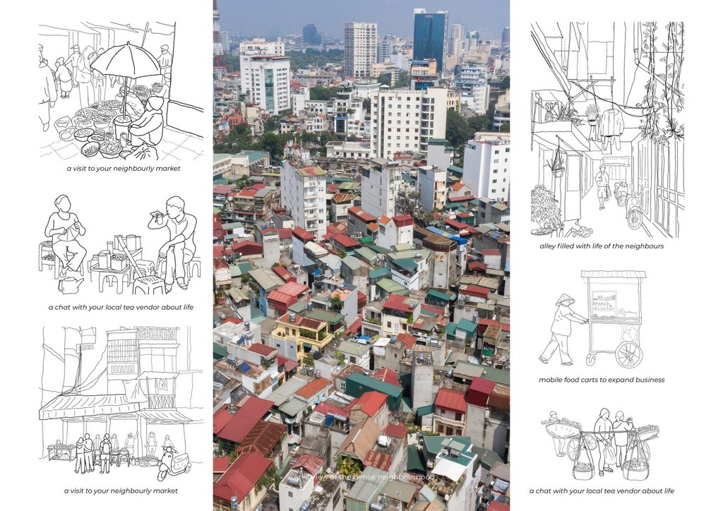 Urban context drawing with photographs and neighbourhood sketches